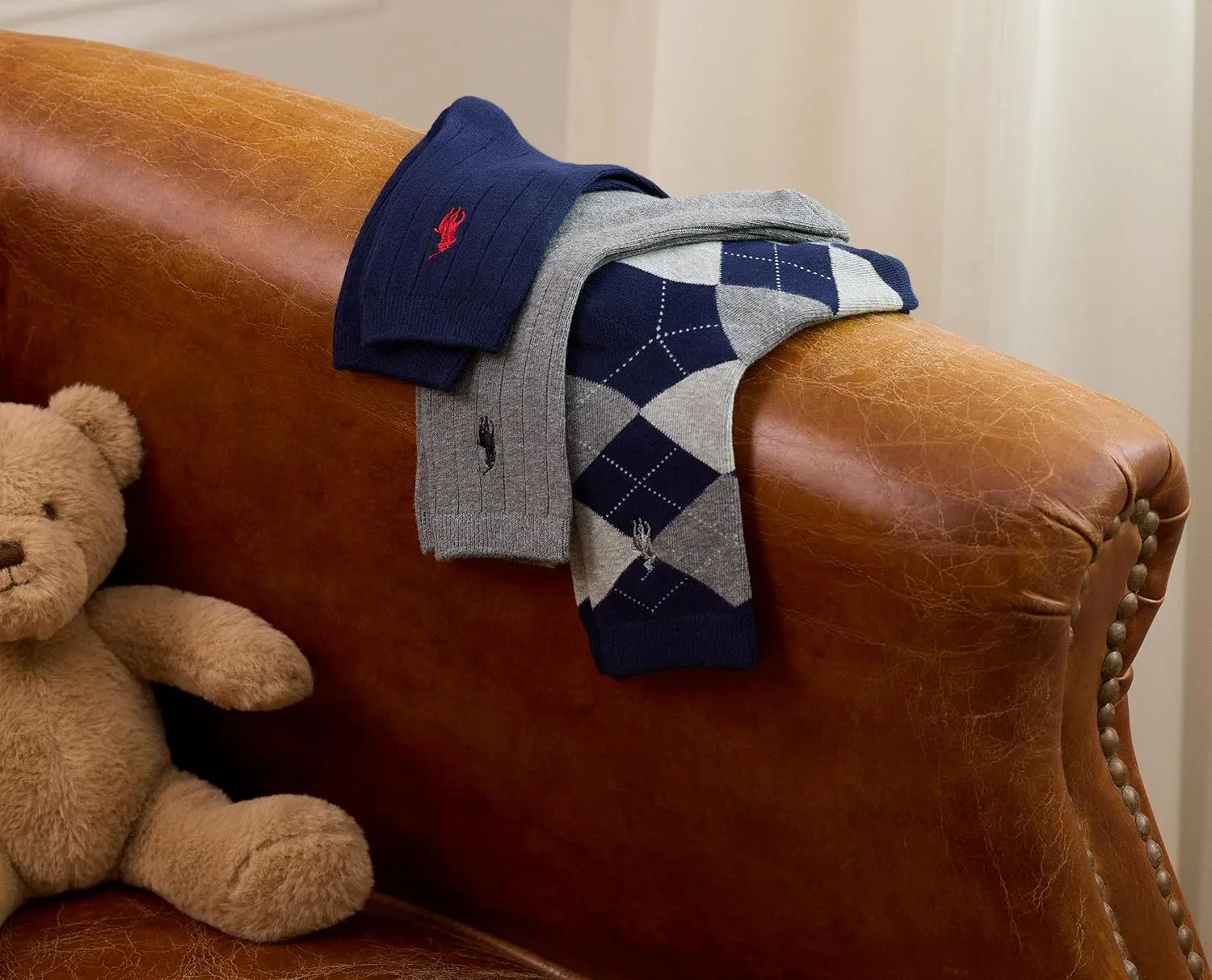 Polo Ralph Lauren Boys' Argyle Pattern Dress Crew Socks-3 Pair Pack-Soft Lightweight Cotton Comfort