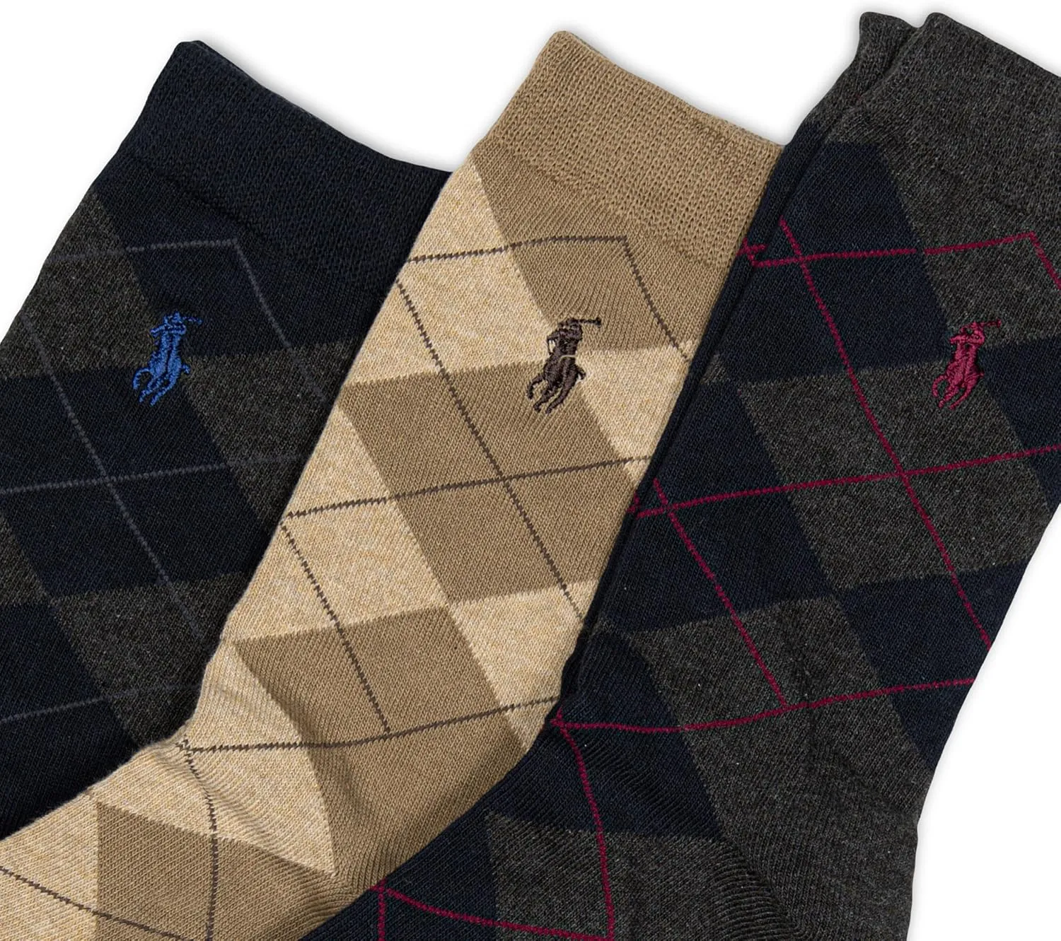 Polo Ralph Lauren Boys' Argyle Pattern Dress Crew Socks-3 Pair Pack-Soft Lightweight Cotton Comfort