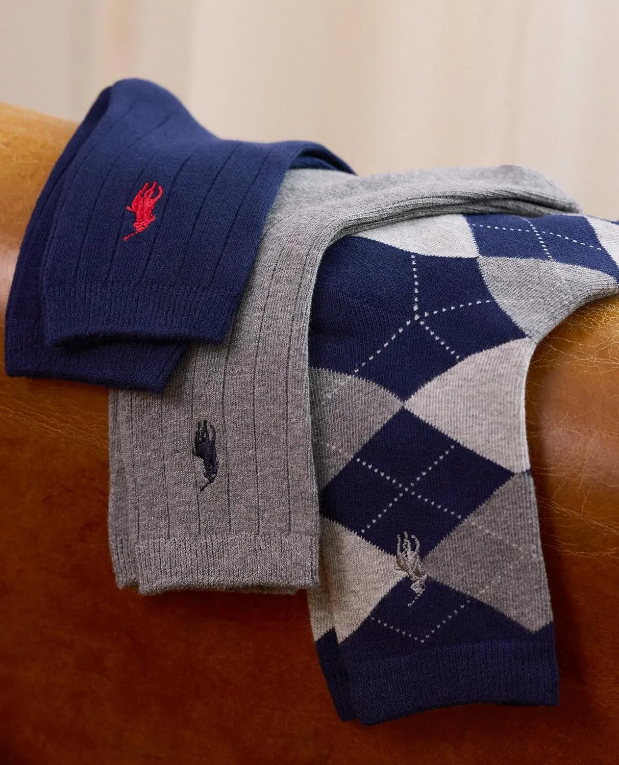 Polo Ralph Lauren Boys' Argyle Pattern Dress Crew Socks-3 Pair Pack-Soft Lightweight Cotton Comfort