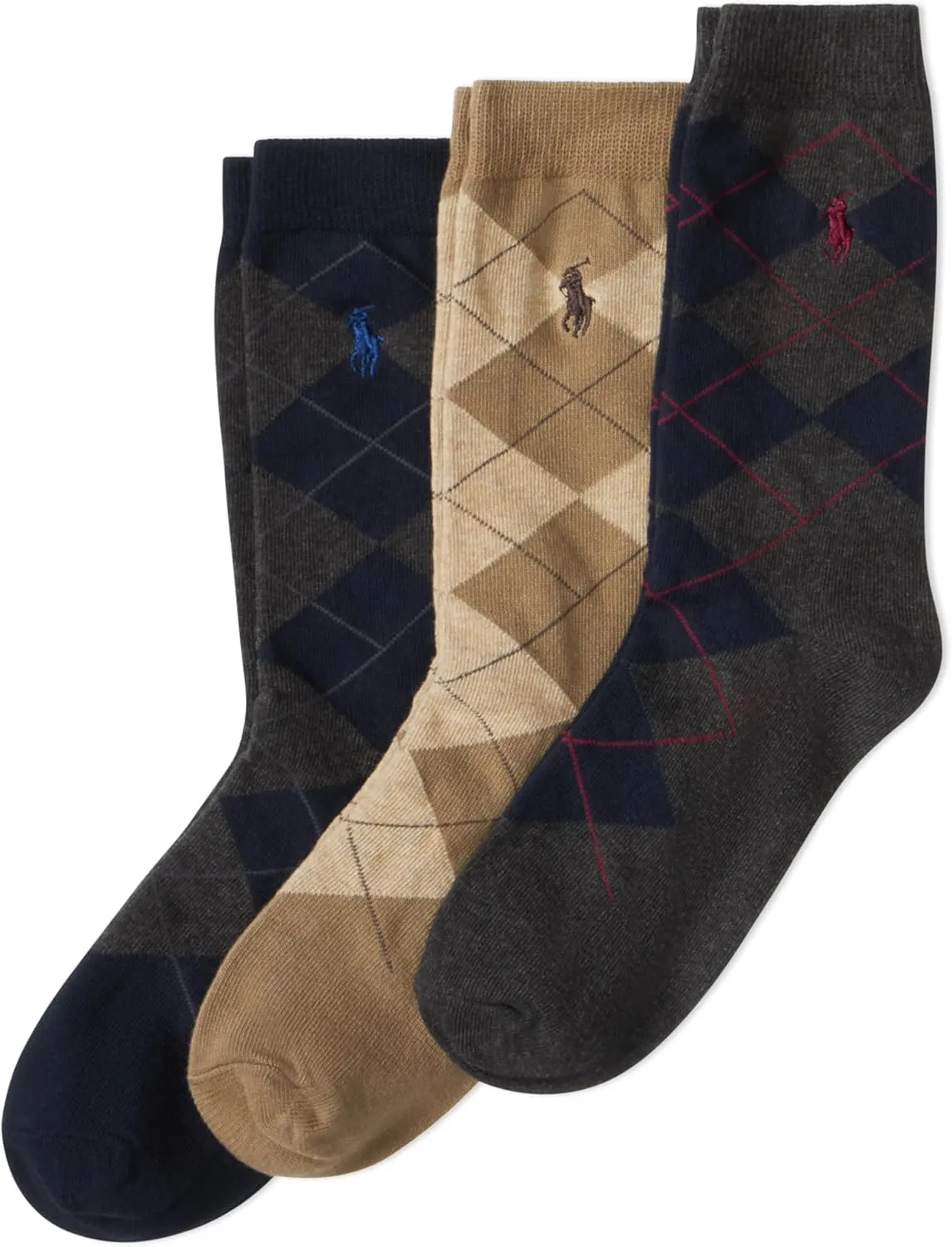 Polo Ralph Lauren Boys' Argyle Pattern Dress Crew Socks-3 Pair Pack-Soft Lightweight Cotton Comfort