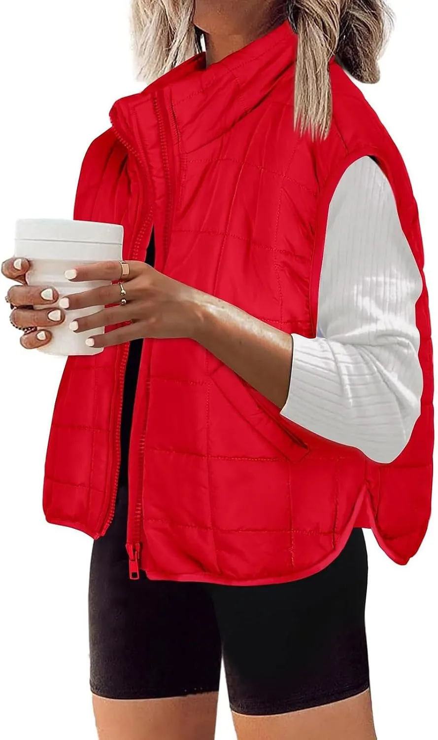 Puffer Vest Women Lightweight Zip Up Quilted Vest Sleeveless Stand Collar Waistcoat Vest with Pockets Fall Jackets