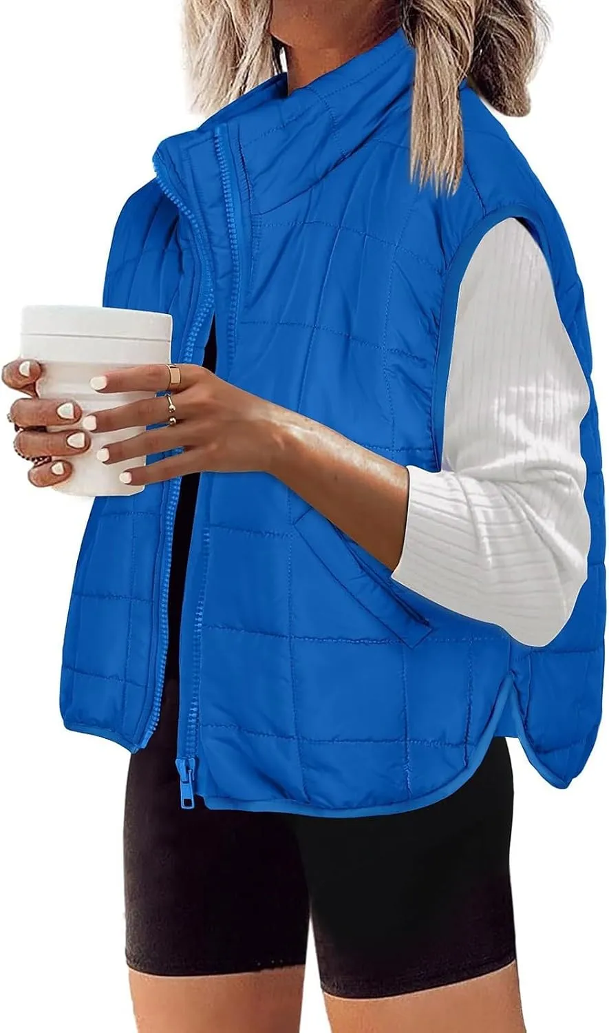 Puffer Vest Women Lightweight Zip Up Quilted Vest Sleeveless Stand Collar Waistcoat Vest with Pockets Fall Jackets