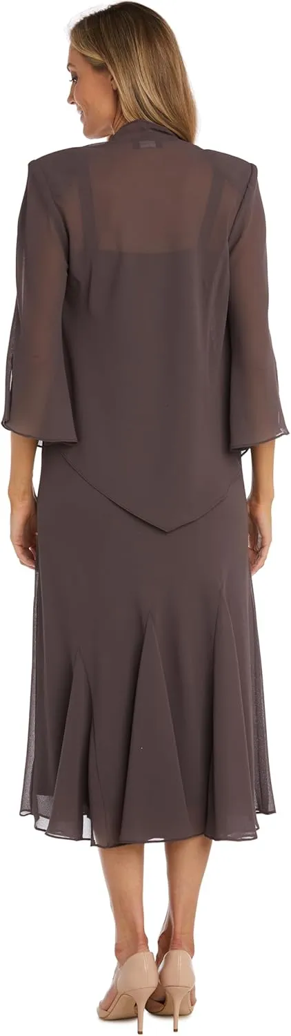 R&M Richards Womens Chiffon Beaded Dress with Jacket