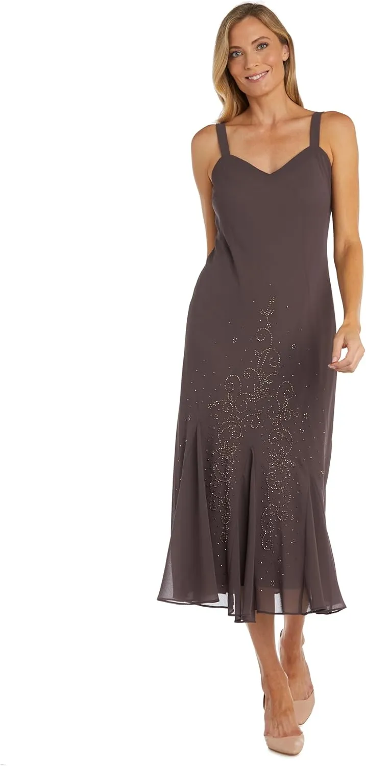 R&M Richards Womens Chiffon Beaded Dress with Jacket