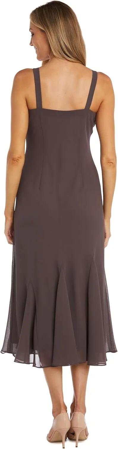 R&M Richards Womens Chiffon Beaded Dress with Jacket