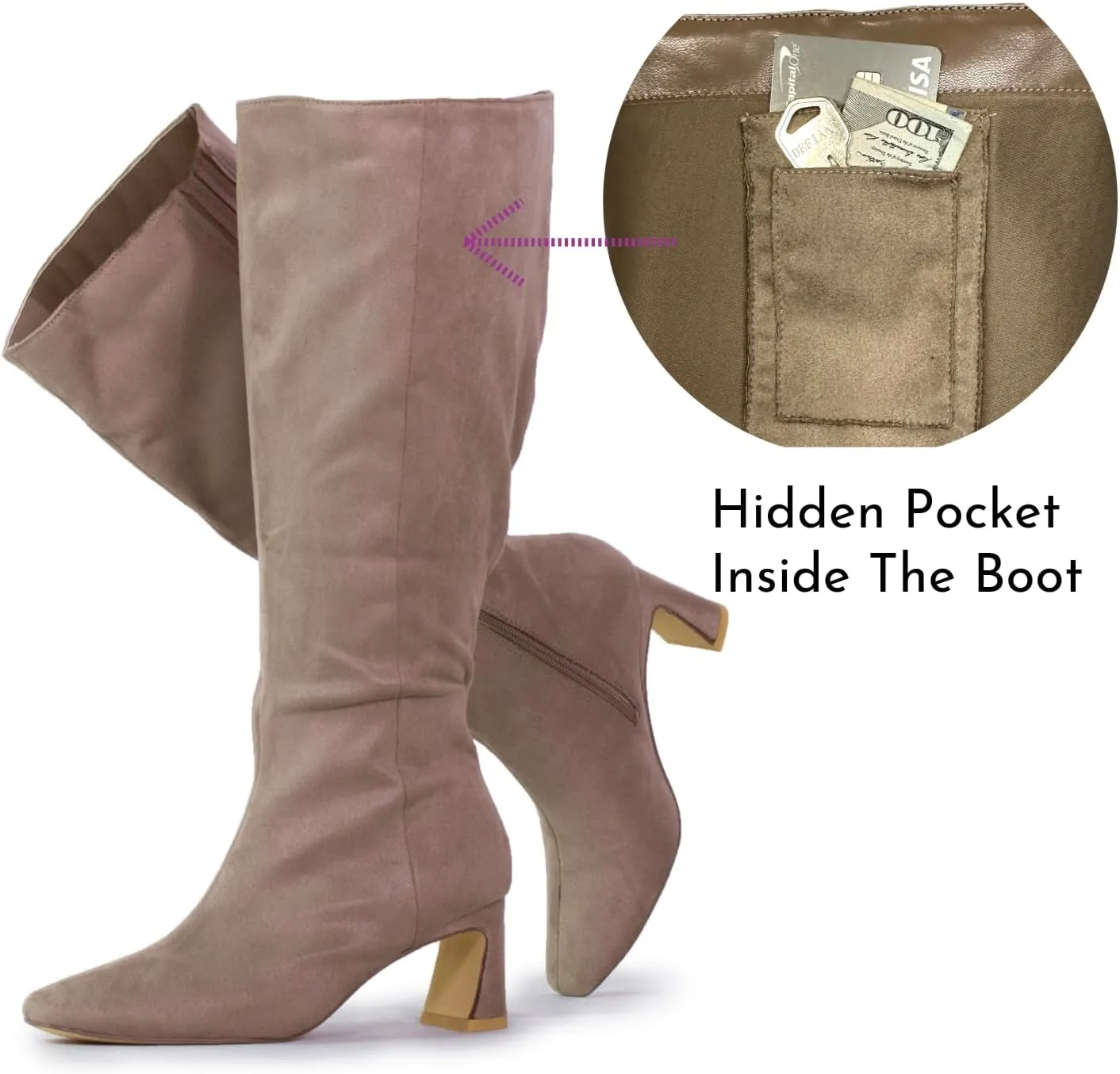RF ROOM OF FASHION Women's Plus Size Square Toe Knee High Dress Boots (Wide Calf Wide Width)