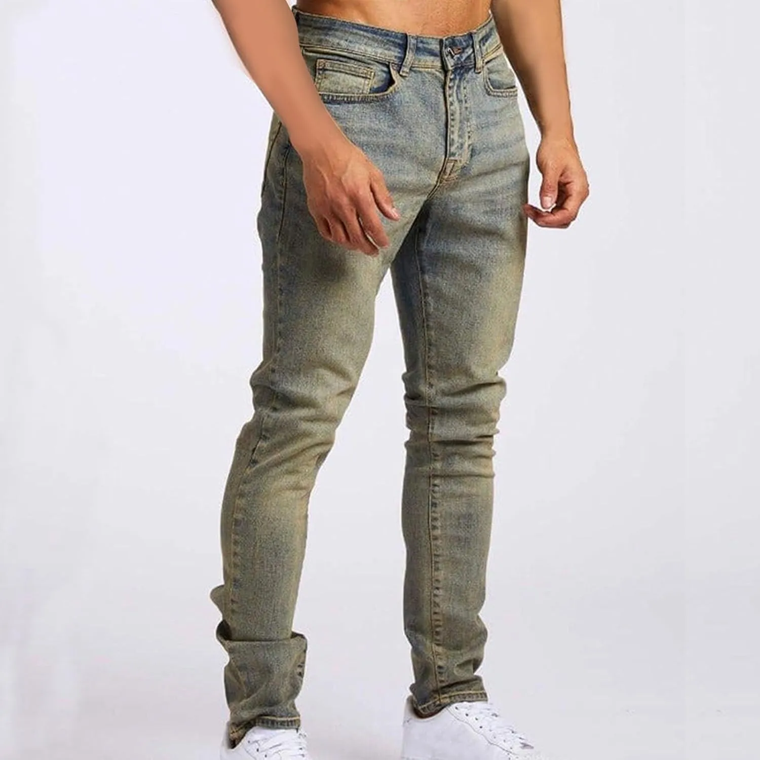 Ripped Jeans Men Slim Fit Vintage Straight Leg Jeans Loose Fit Skateboard Denim Pants Casual Streetwear