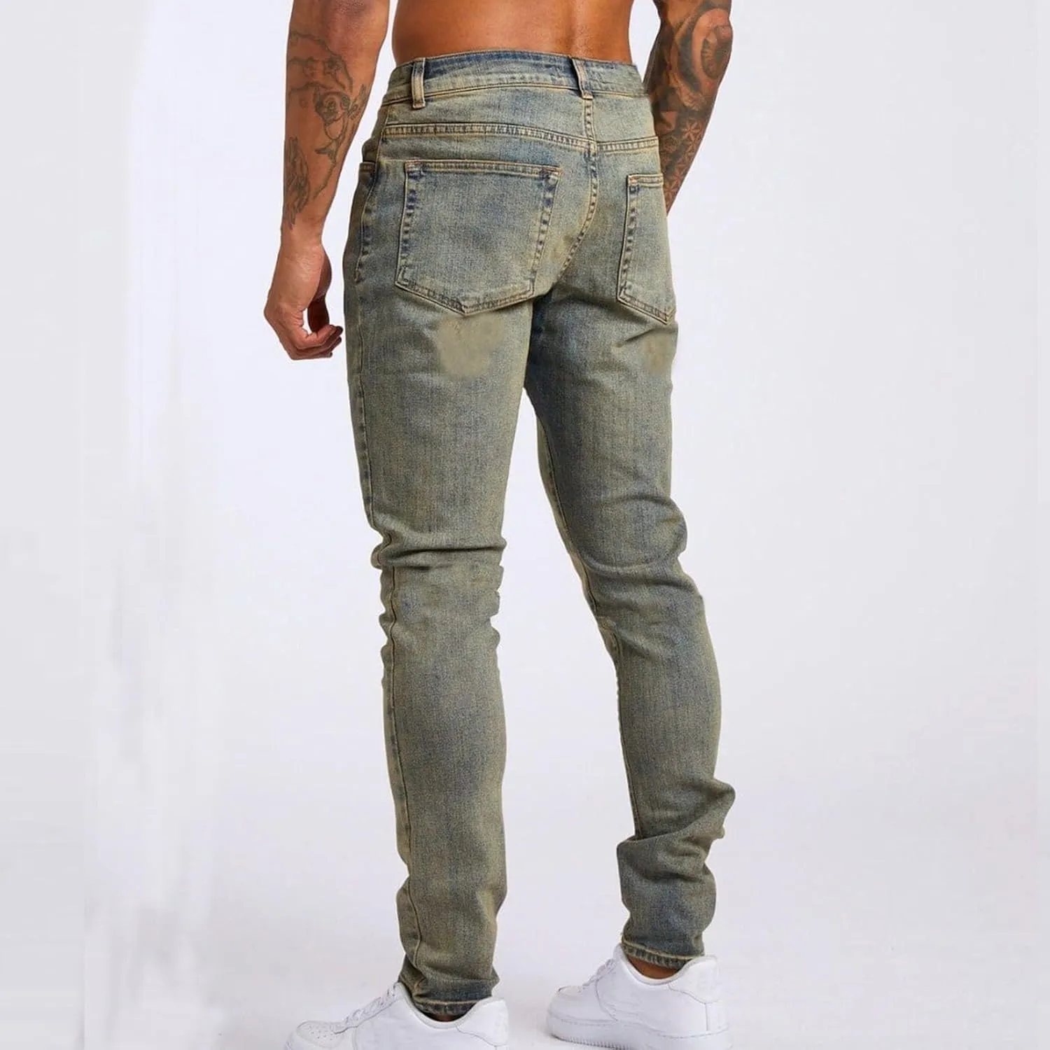 Ripped Jeans Men Slim Fit Vintage Straight Leg Jeans Loose Fit Skateboard Denim Pants Casual Streetwear