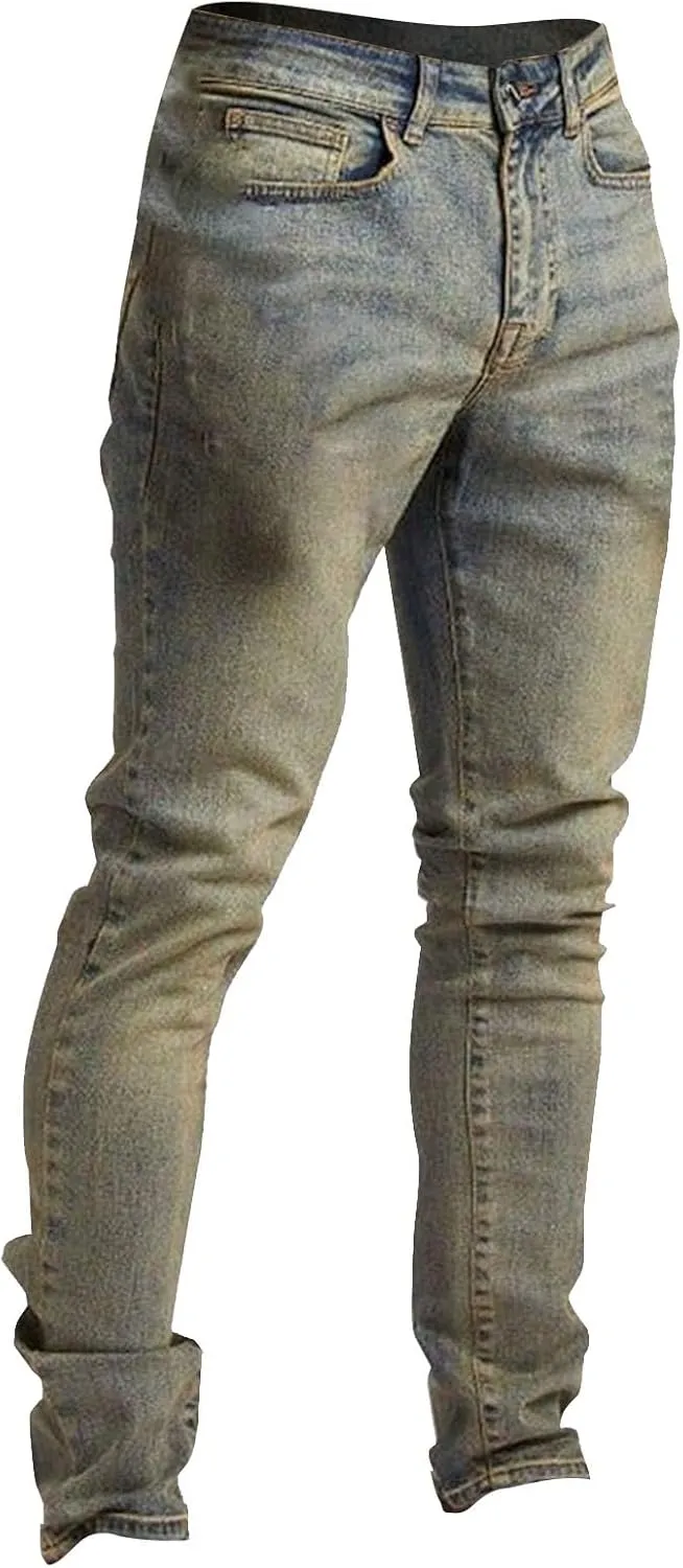 Ripped Jeans Men Slim Fit Vintage Straight Leg Jeans Loose Fit Skateboard Denim Pants Casual Streetwear