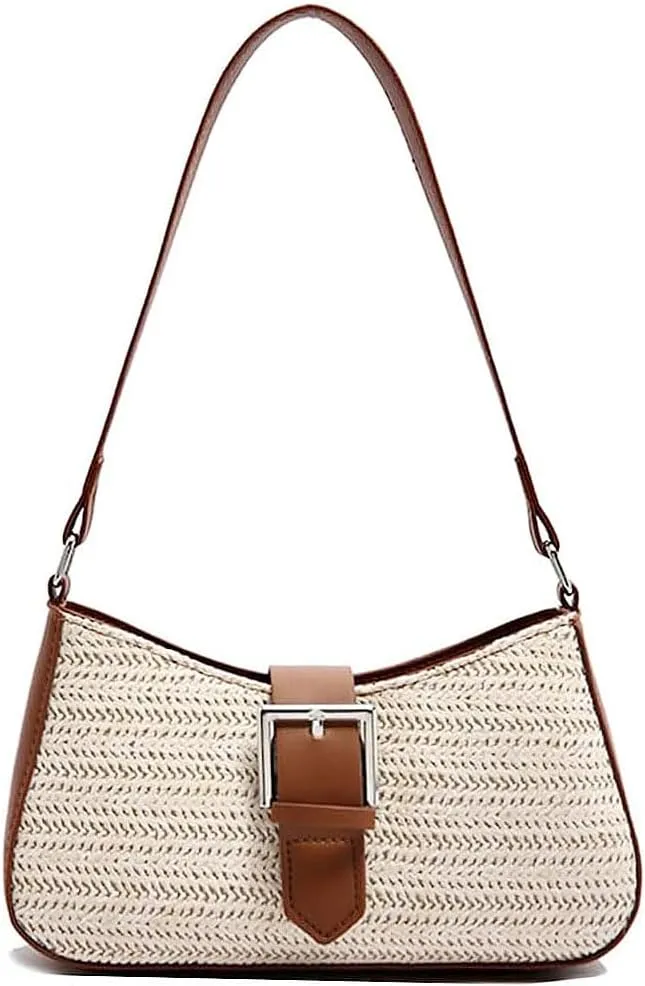 RTGGSEL Boho Summer Retro Women's Straw Rattan Beach Tote Bag Crossbody Shoulder Bags Hobo Underarm Handbag Straw Purse