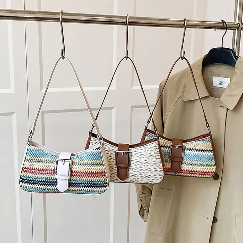 RTGGSEL Boho Summer Retro Women's Straw Rattan Beach Tote Bag Crossbody Shoulder Bags Hobo Underarm Handbag Straw Purse