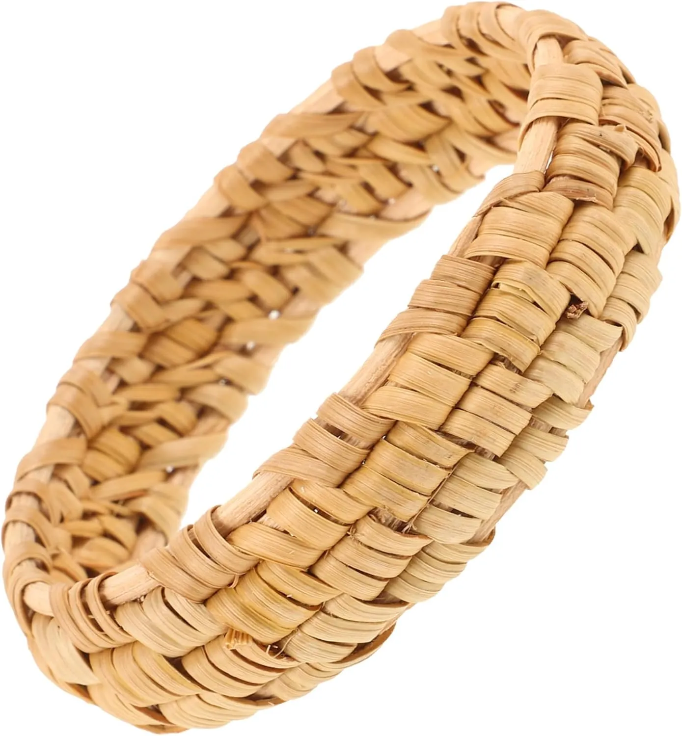 Rustic Braided Bracelet Woven Bangle Bracelet Ethnic Round Bangle for Women Beige Straw