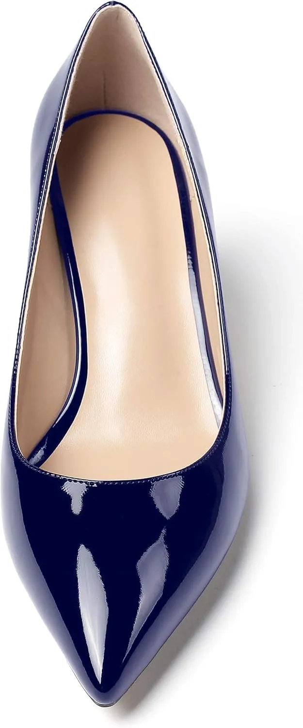 SAMMITOP Women's Pointed Toe Mid Heel Classic Pumps Slip On Elegant Formal Party Dress Shoes