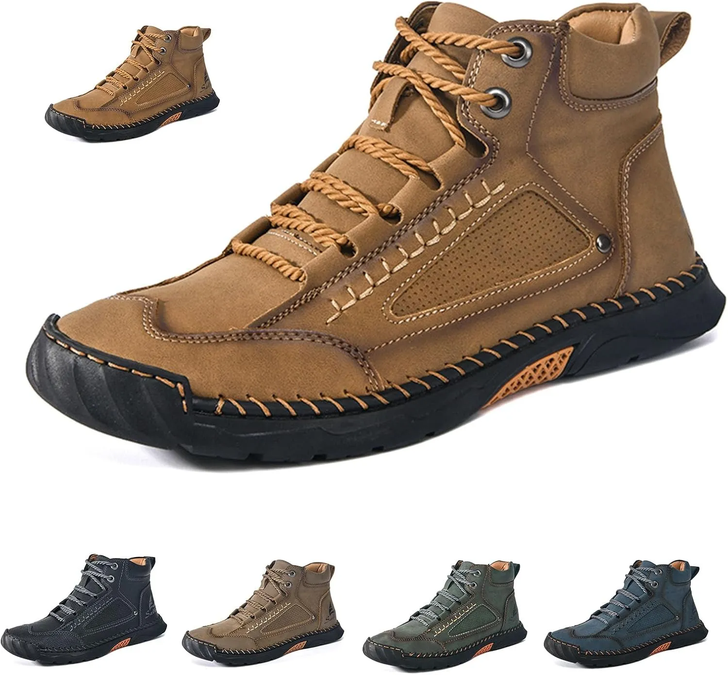 Sawbehind Mens Boots,Men's Comfortable Handmade Leather Boots,Spacious Toe Box Outdoor Leather Shoes