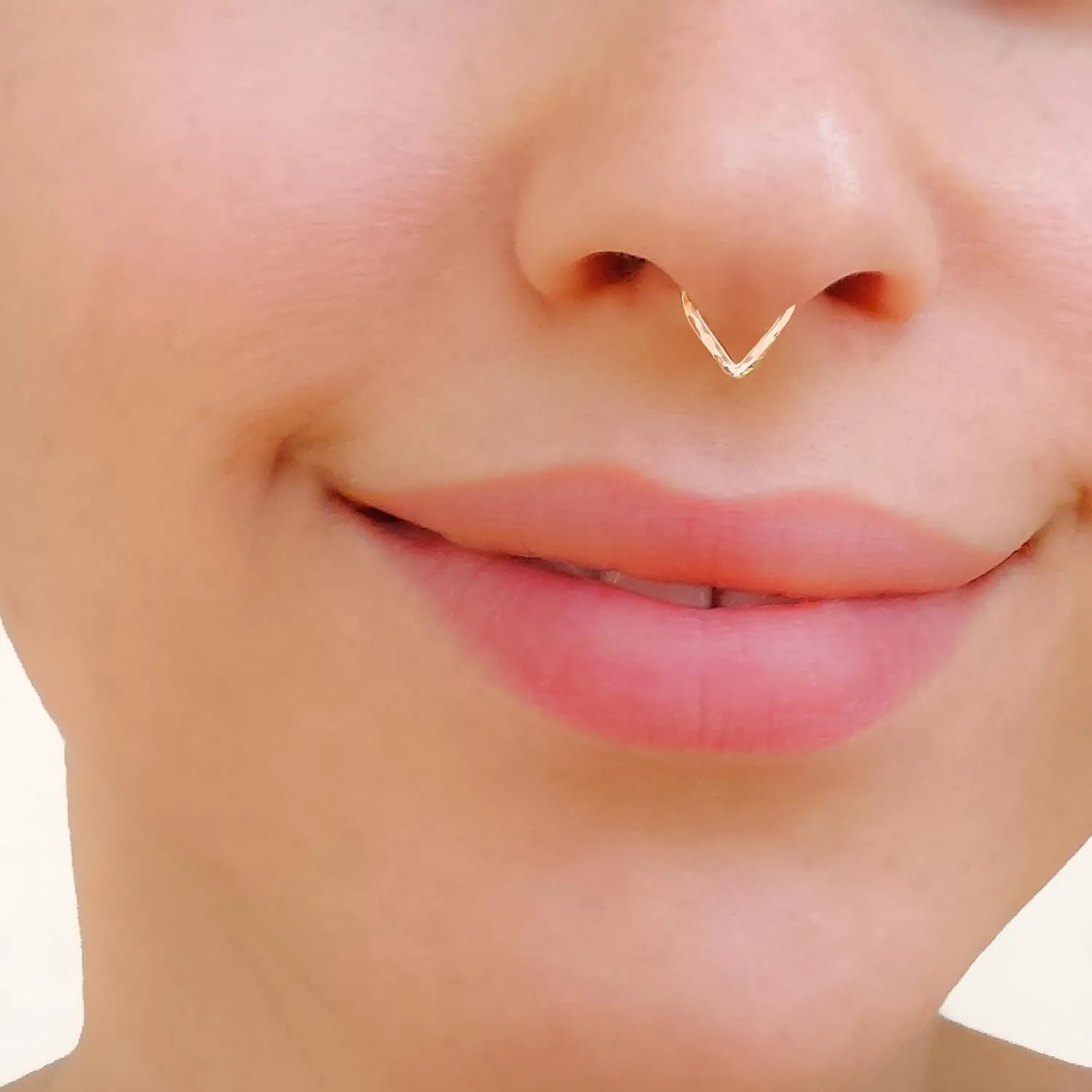 Septum Ring Rose Gold Filled Triangle Drop Shaped Hammered Piercing Nose Hoop 18 gauge Custom Size (8)