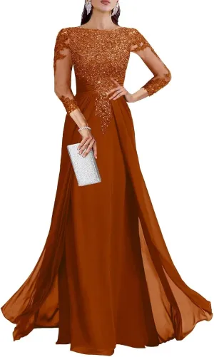Sequin Lace Mother of The Bride Dresses for Wedding - 3/4 Sleeve Chiffon Long Prom Dress Formal Evening Gown