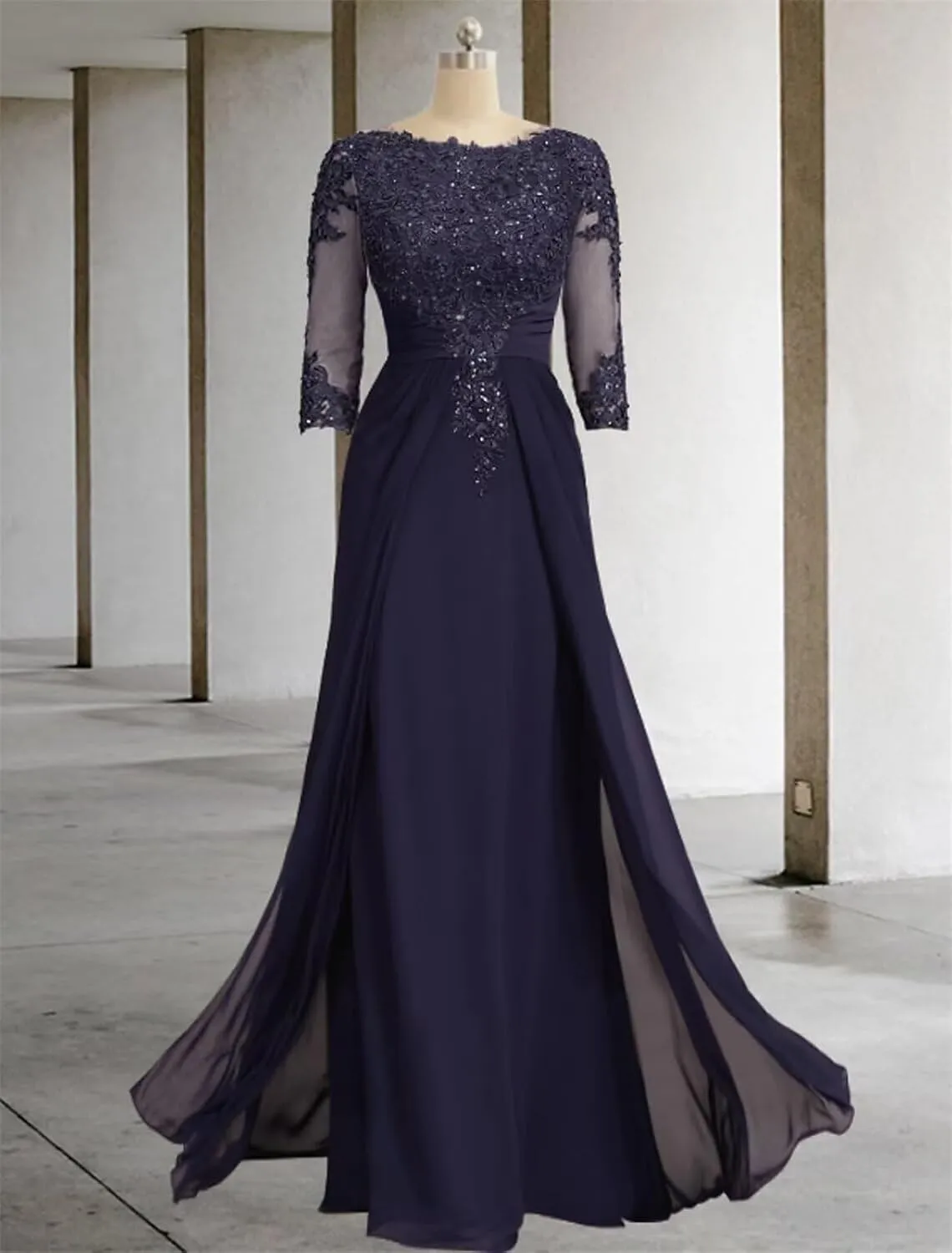 Sequin Lace Mother of The Bride Dresses for Wedding - 3/4 Sleeve Chiffon Long Prom Dress Formal Evening Gown