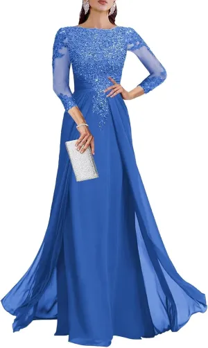 Sequin Lace Mother of The Bride Dresses for Wedding - 3/4 Sleeve Chiffon Long Prom Dress Formal Evening Gown
