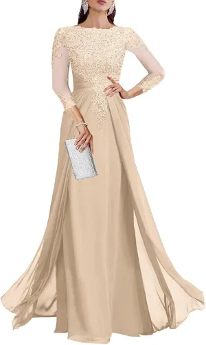 Sequin Lace Mother of The Bride Dresses for Wedding - 3/4 Sleeve Chiffon Long Prom Dress Formal Evening Gown
