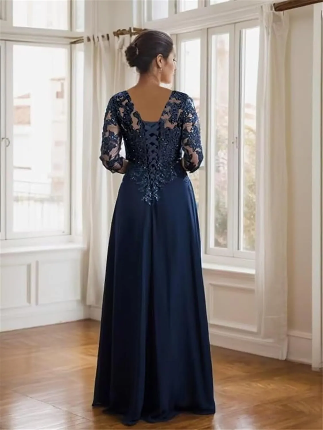 Sequin Lace Mother of The Bride Dresses for Wedding - 3/4 Sleeve Chiffon Long Prom Dress Formal Evening Gown