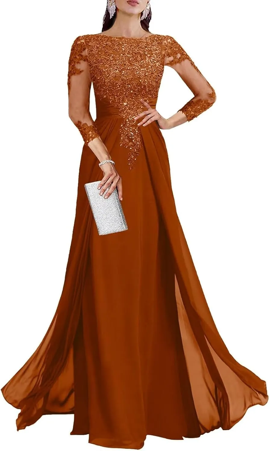Sequin Lace Mother of The Bride Dresses for Wedding - 3/4 Sleeve Chiffon Long Prom Dress Formal Evening Gown