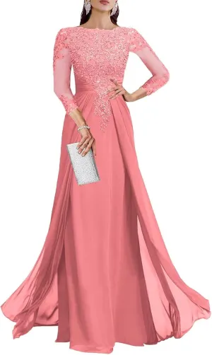 Sequin Lace Mother of The Bride Dresses for Wedding - 3/4 Sleeve Chiffon Long Prom Dress Formal Evening Gown