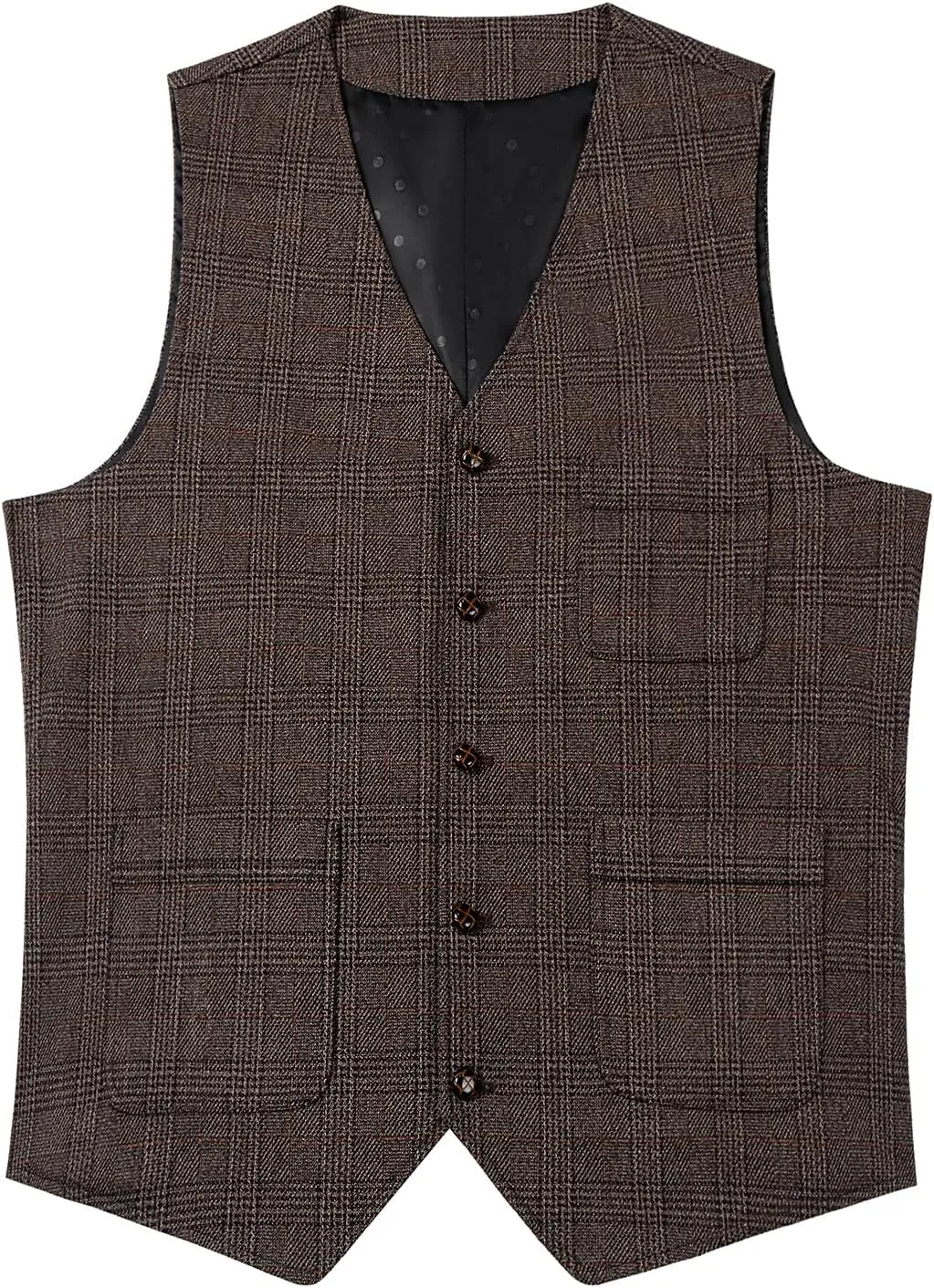 SevenBoy Mens Vintage Suit Vest Plaid Tweed Regular Fit Waistcoat Polka Dot