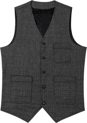 SevenBoy Mens Vintage Suit Vest Plaid Tweed Regular Fit Waistcoat Polka Dot