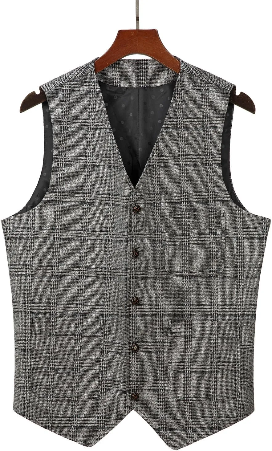 SevenBoy Mens Vintage Suit Vest Plaid Tweed Regular Fit Waistcoat Polka Dot