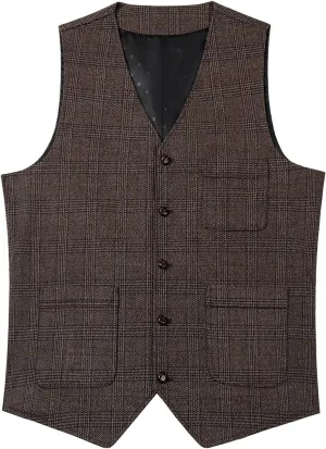 SevenBoy Mens Vintage Suit Vest Plaid Tweed Regular Fit Waistcoat Polka Dot