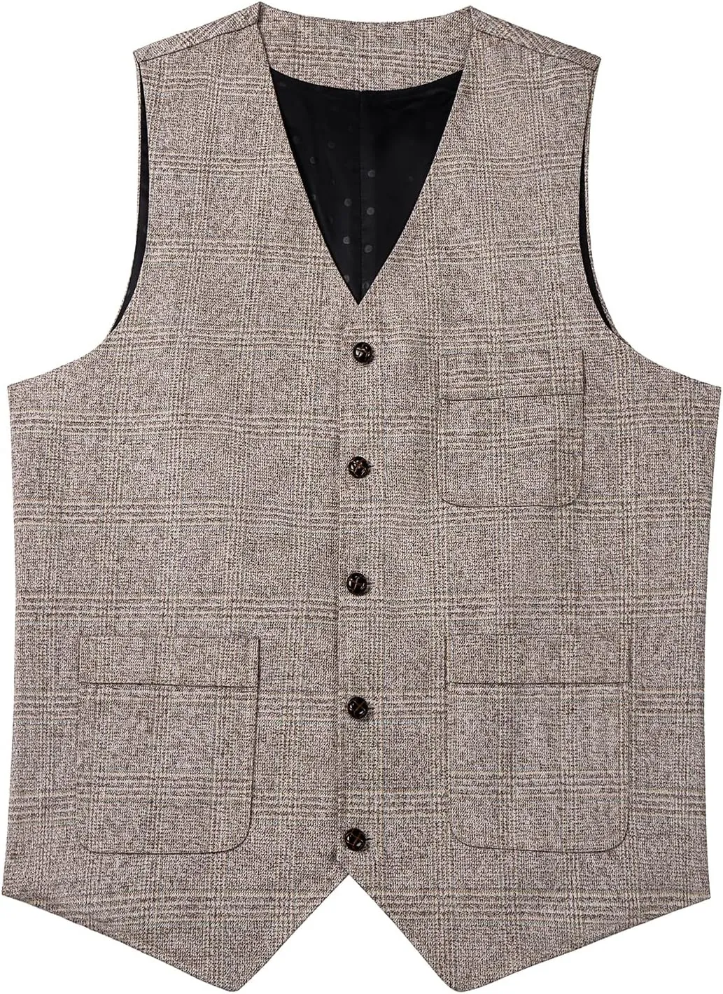 SevenBoy Mens Vintage Suit Vest Plaid Tweed Regular Fit Waistcoat Polka Dot
