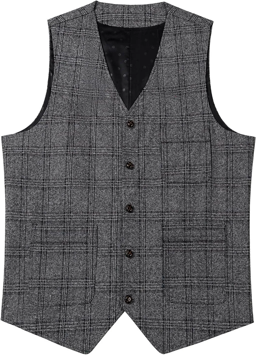 SevenBoy Mens Vintage Suit Vest Plaid Tweed Regular Fit Waistcoat Polka Dot