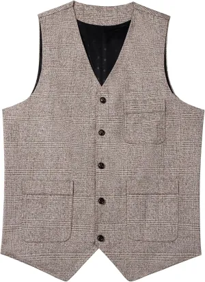 SevenBoy Mens Vintage Suit Vest Plaid Tweed Regular Fit Waistcoat Polka Dot