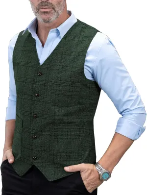 SevenBoy Mens Vintage Suit Vest Plaid Tweed Regular Fit Waistcoat Polka Dot