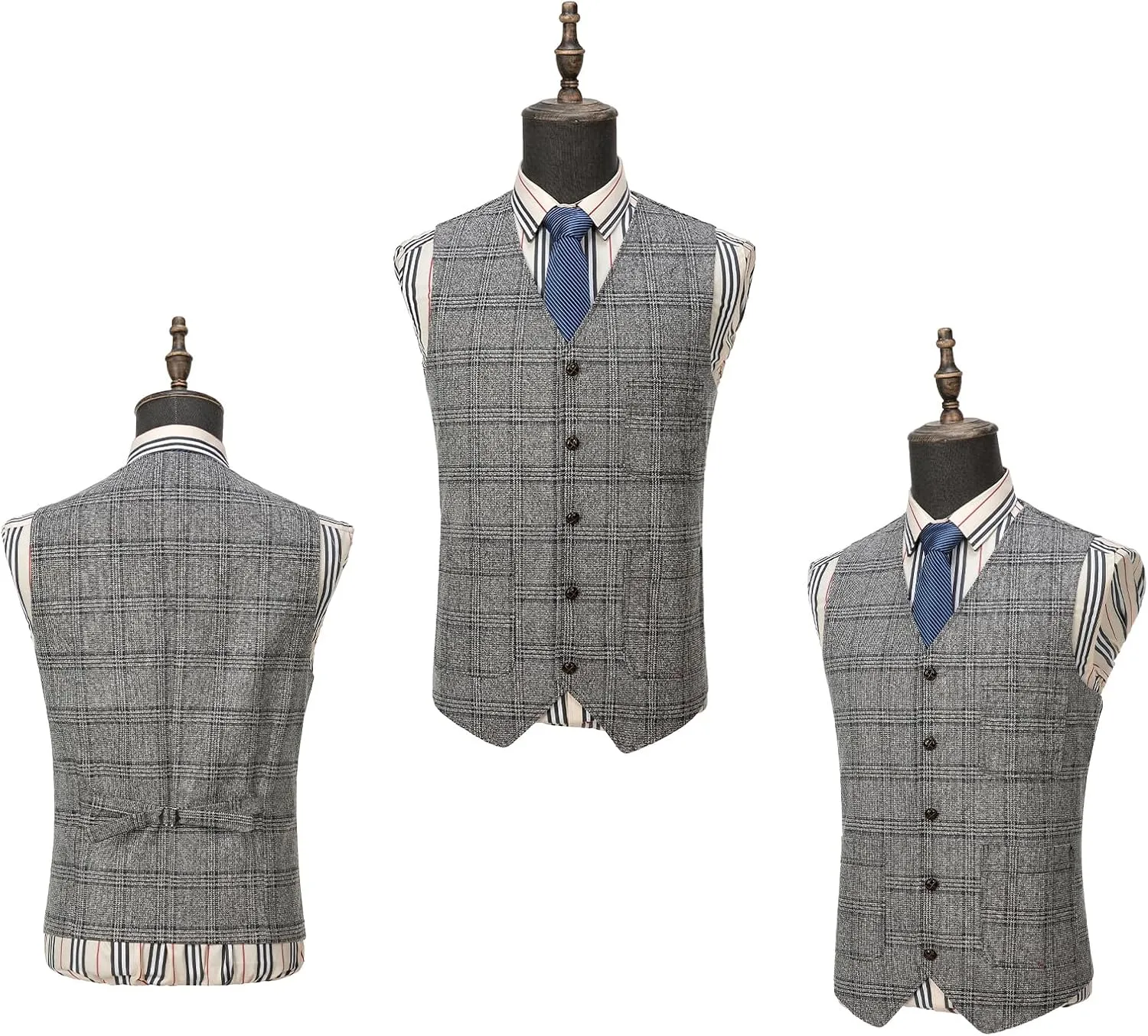 SevenBoy Mens Vintage Suit Vest Plaid Tweed Regular Fit Waistcoat Polka Dot