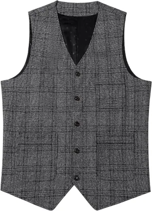 SevenBoy Mens Vintage Suit Vest Plaid Tweed Regular Fit Waistcoat Polka Dot