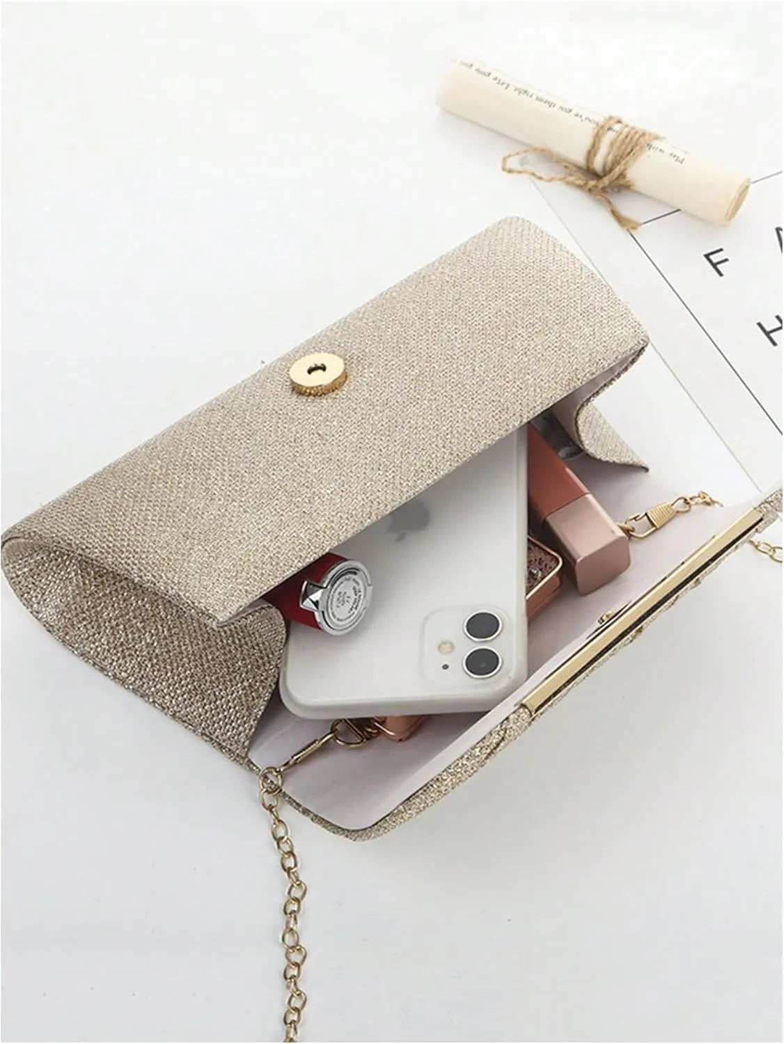 SHENHE Women's Glitter Evening Handbags Sparkly Flap Magnet Crossbody Bag Party Clutch Purse