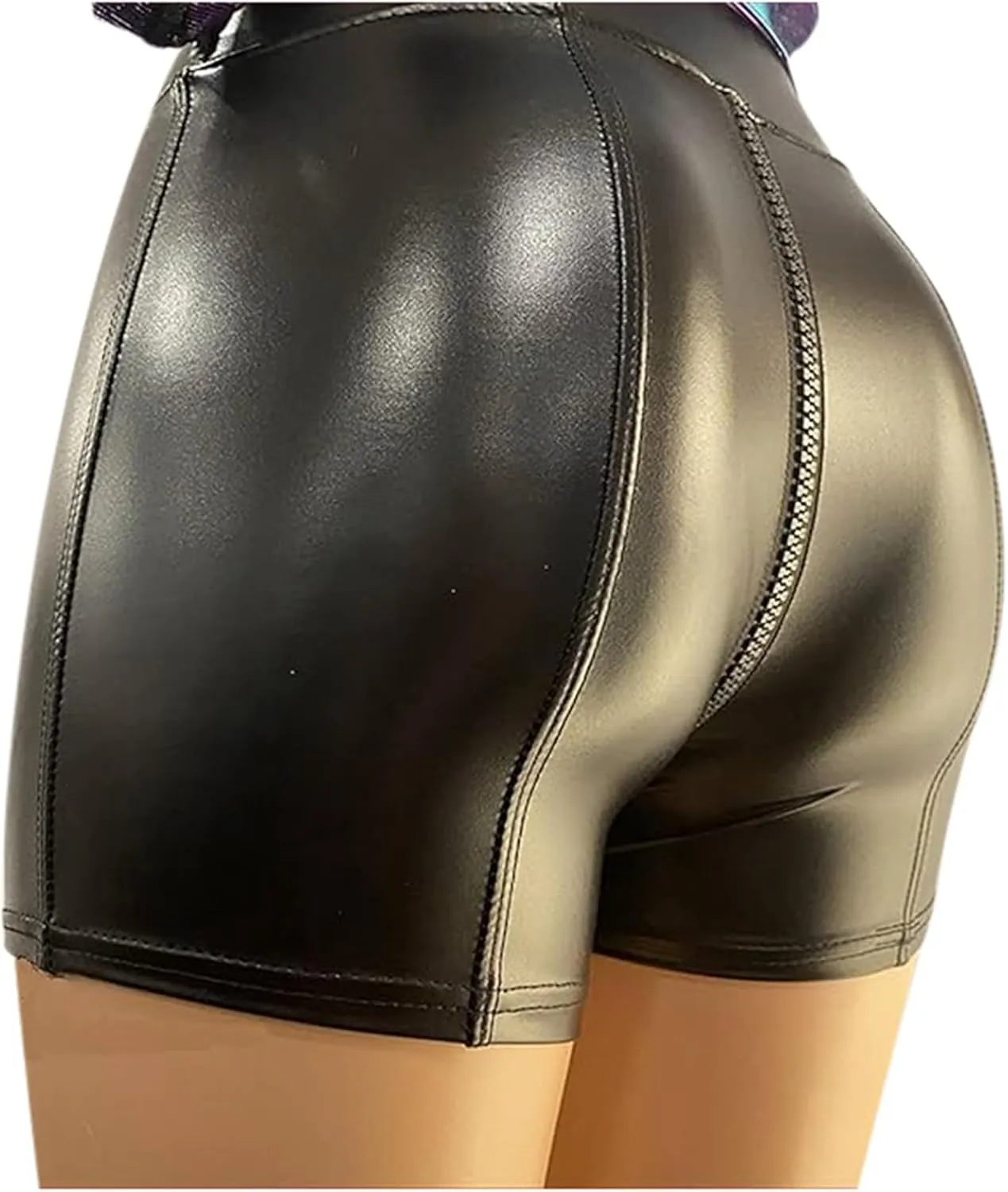 Shinny Shorts for Women Pu Leather Zipper High Waisted Y2K Shorts Sexy Black Matte Slim Fit Trendy Comfort Club Short