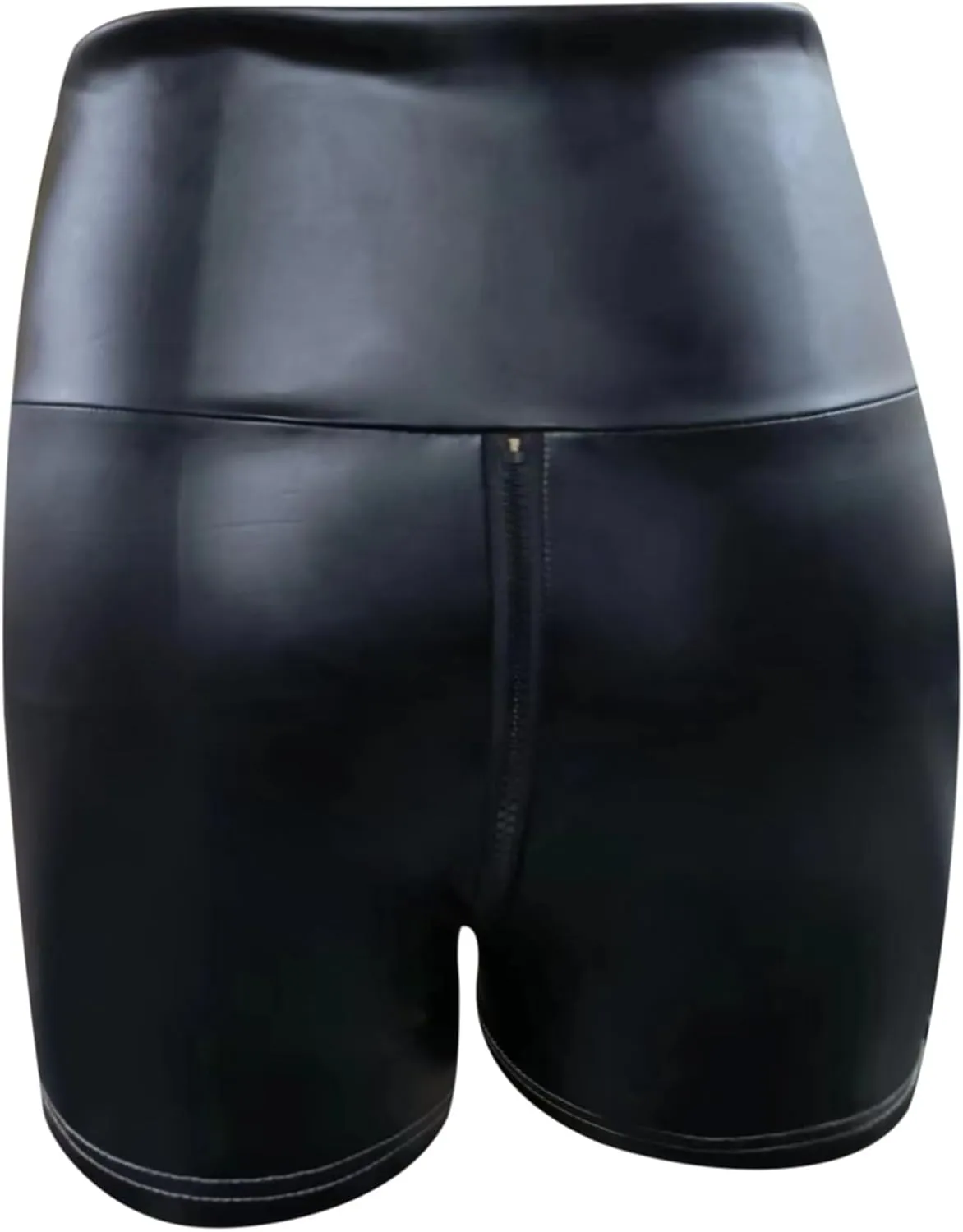 Shinny Shorts for Women Pu Leather Zipper High Waisted Y2K Shorts Sexy Black Matte Slim Fit Trendy Comfort Club Short