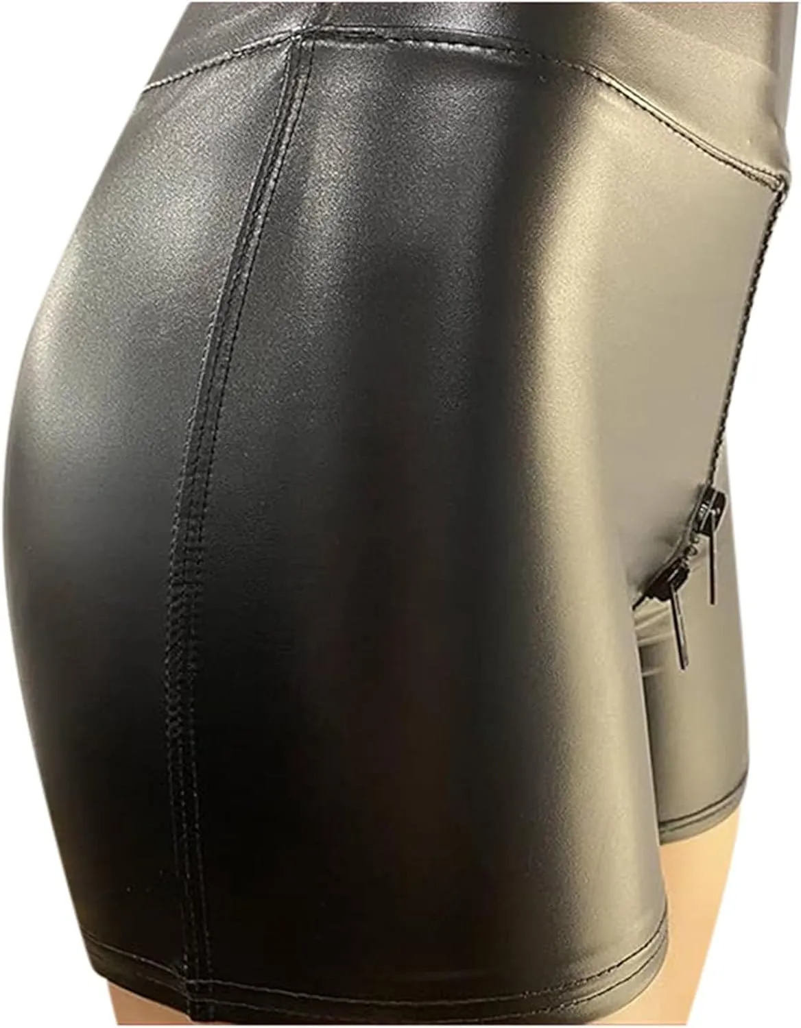 Shinny Shorts for Women Pu Leather Zipper High Waisted Y2K Shorts Sexy Black Matte Slim Fit Trendy Comfort Club Short