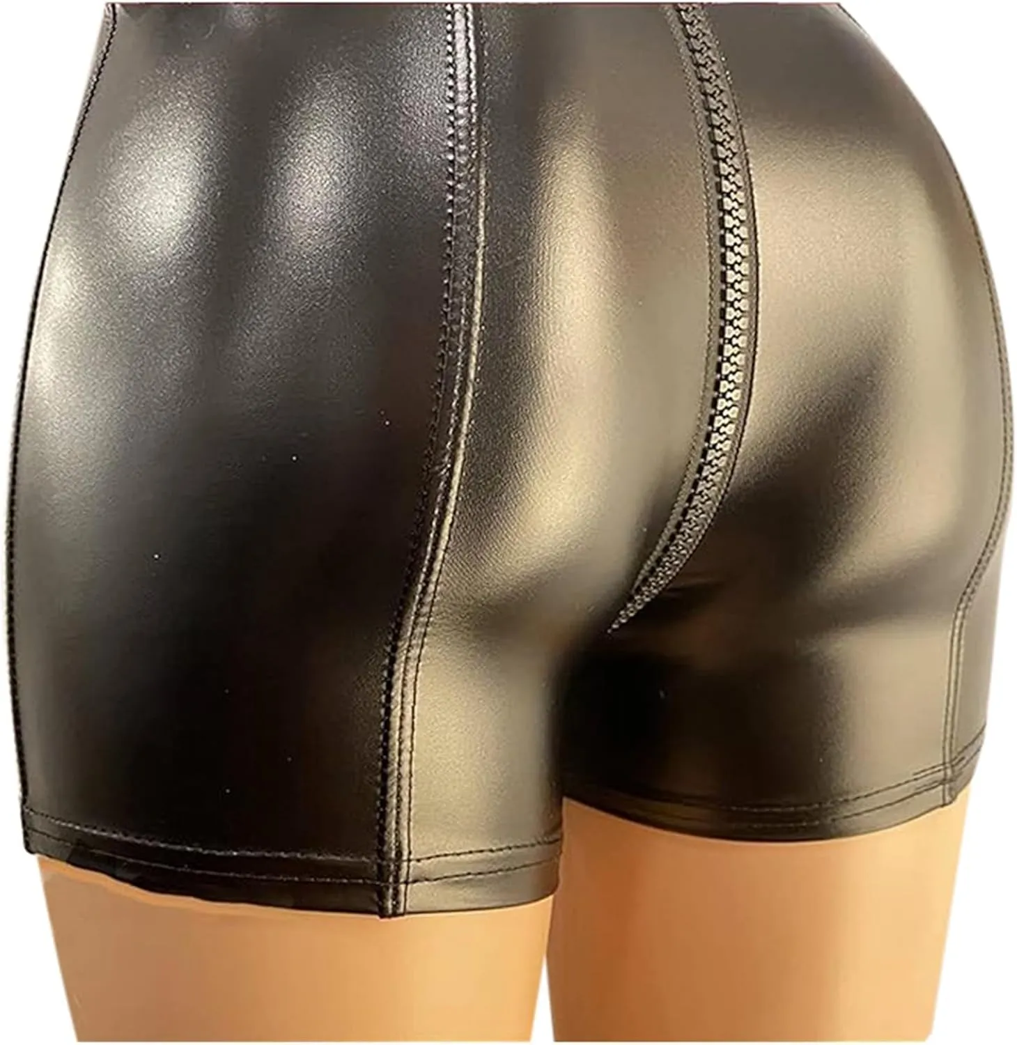 Shinny Shorts for Women Pu Leather Zipper High Waisted Y2K Shorts Sexy Black Matte Slim Fit Trendy Comfort Club Short