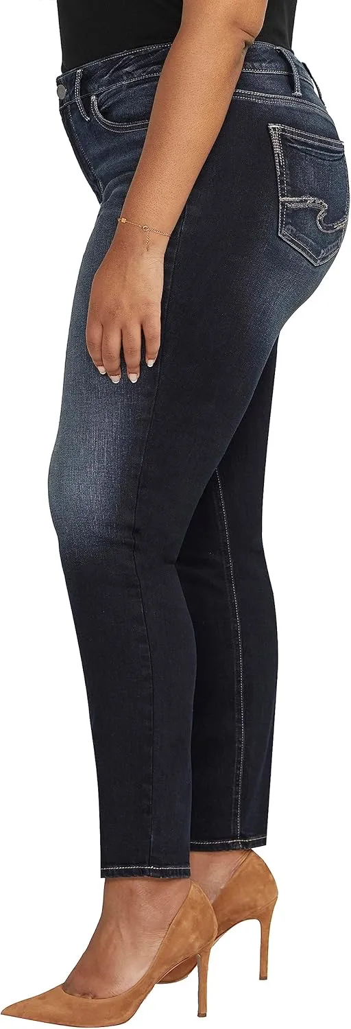 Silver Jeans Co. Women's Plus Size Suki Mid Rise Curvy Fit Straight Leg Jeans