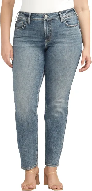 Silver Jeans Co. Women's Plus Size Suki Mid Rise Curvy Fit Straight Leg Jeans