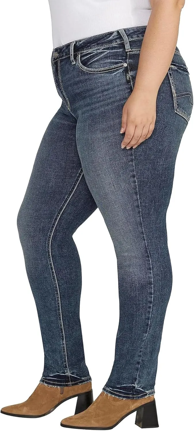 Silver Jeans Co. Women's Plus Size Suki Mid Rise Curvy Fit Straight Leg Jeans