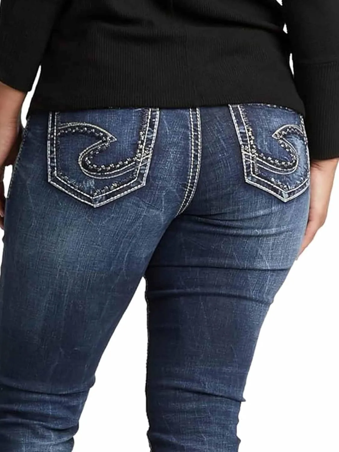 Silver Jeans Co. Women's Plus Size Suki Mid Rise Curvy Fit Straight Leg Jeans