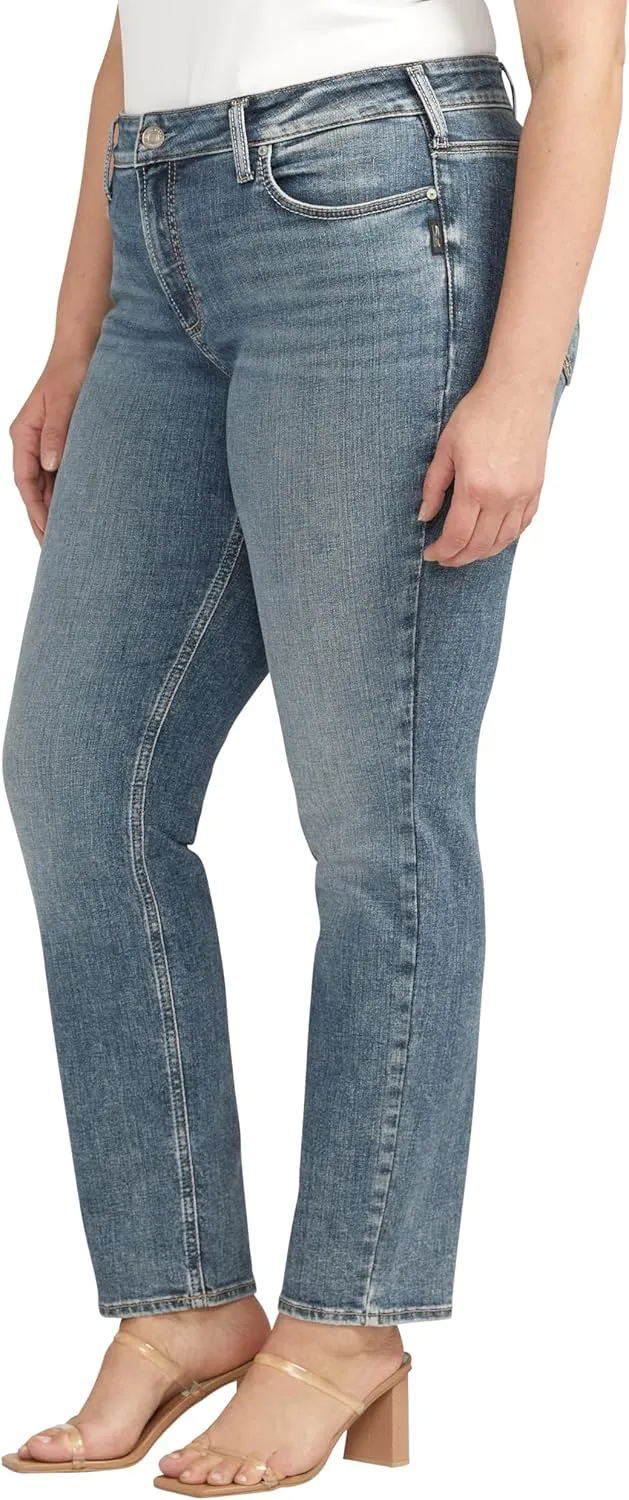 Silver Jeans Co. Women's Plus Size Suki Mid Rise Curvy Fit Straight Leg Jeans
