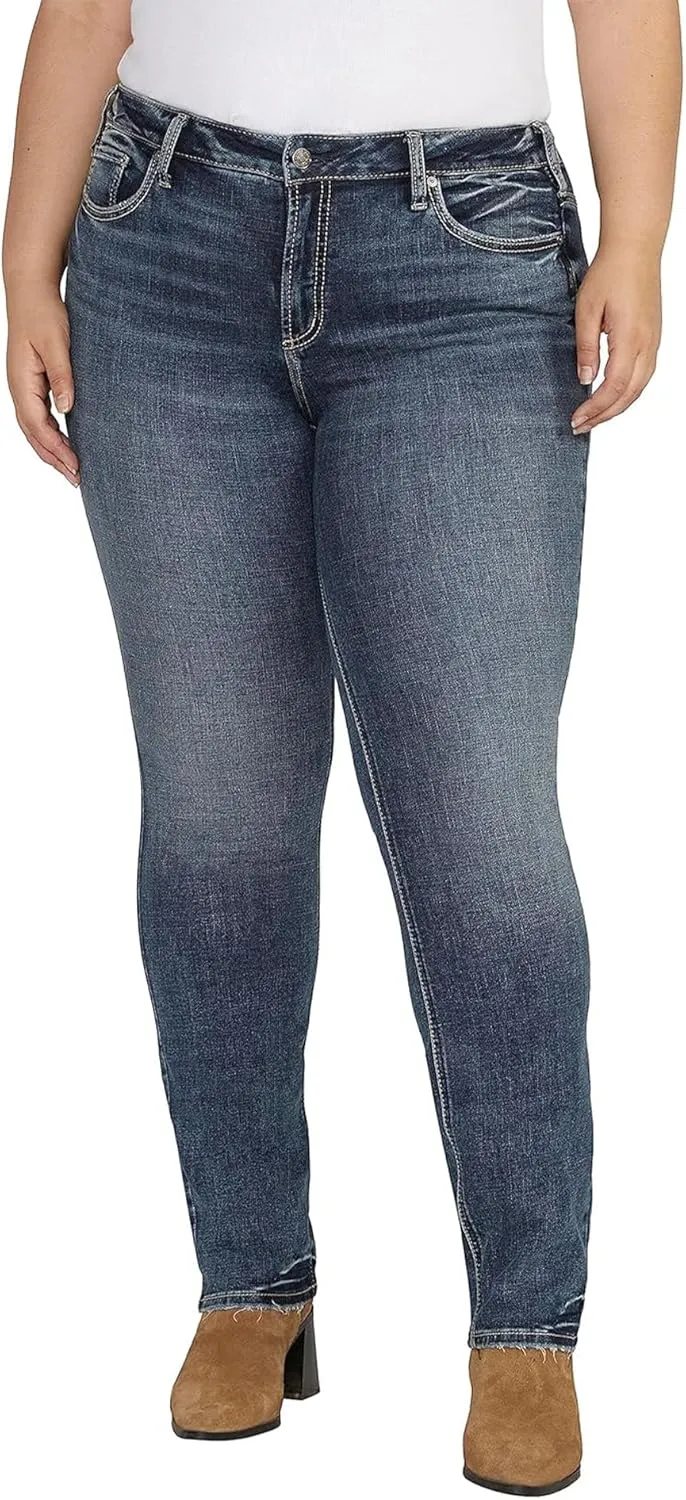 Silver Jeans Co. Women's Plus Size Suki Mid Rise Curvy Fit Straight Leg Jeans