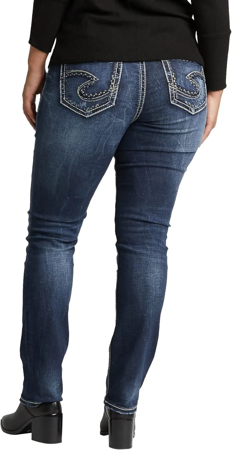 Silver Jeans Co. Women's Plus Size Suki Mid Rise Curvy Fit Straight Leg Jeans