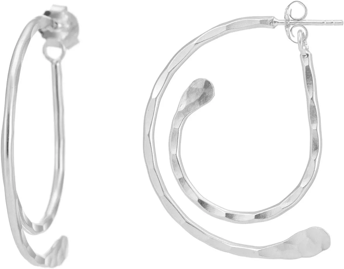 Silverly Women's 925 Sterling Silver Contemporary Hammered Double Half Hoop Swing Stud Earrings