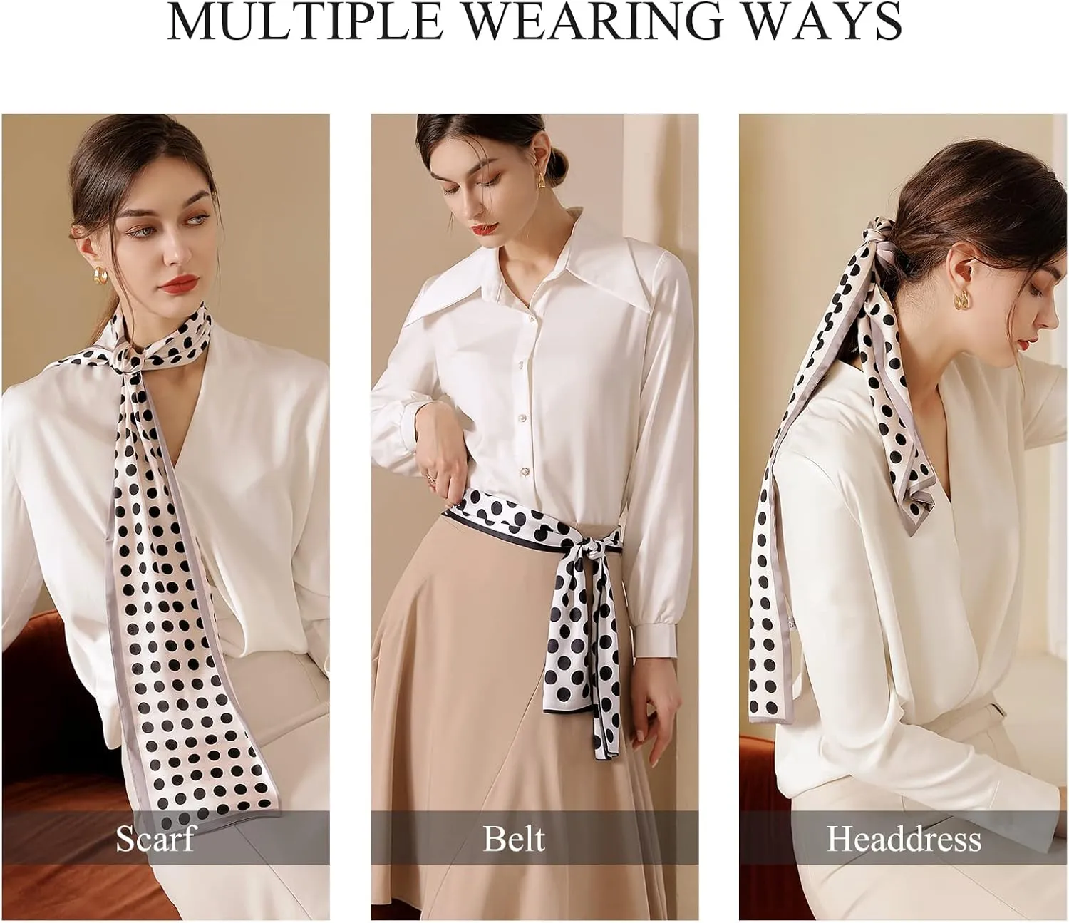 Skinny Silk Scarf Women Retro Polka Dot Paisley Scarves Satin Narrow Long Neck Scarf Neckerchief Hairband Headdress